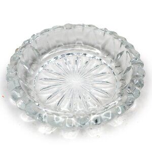 Vintage Pressed Glass Ashtray Lumiarc Style Crystal Starburst Trinket Ring Dish